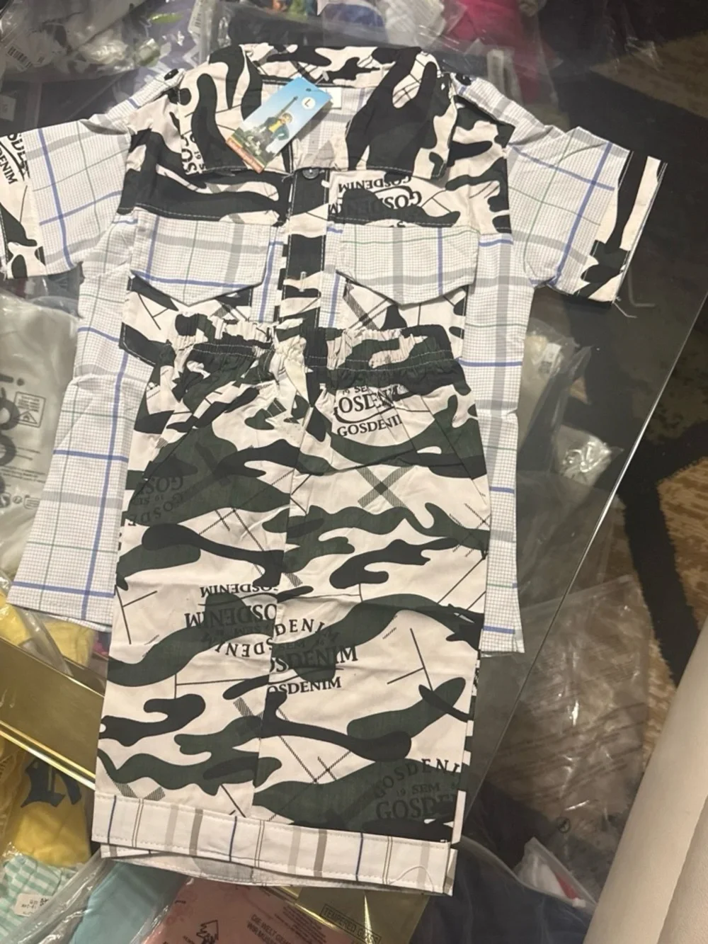 Boys Camouflage Short Set with Plaid Shirt